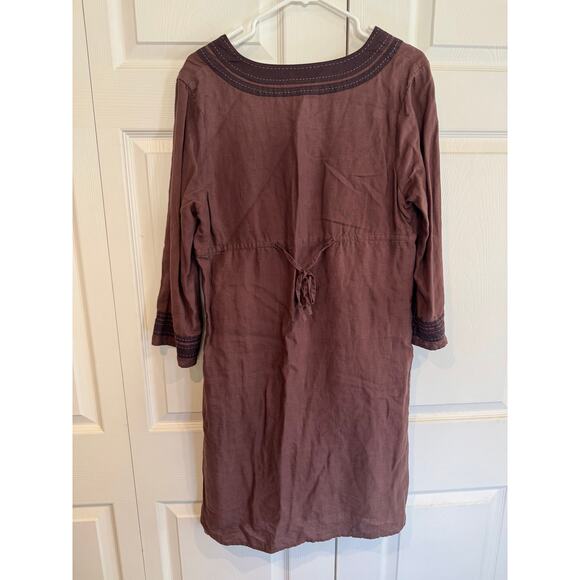 Athleta Deep Burgundy Linen Blend Tunic Dress Bohemian 3/4 Sleeve - Picture 7 of 8